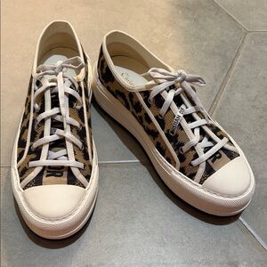 Christian Dior Leopard Print Low-Top Canvas platform Sneakers - White Trim